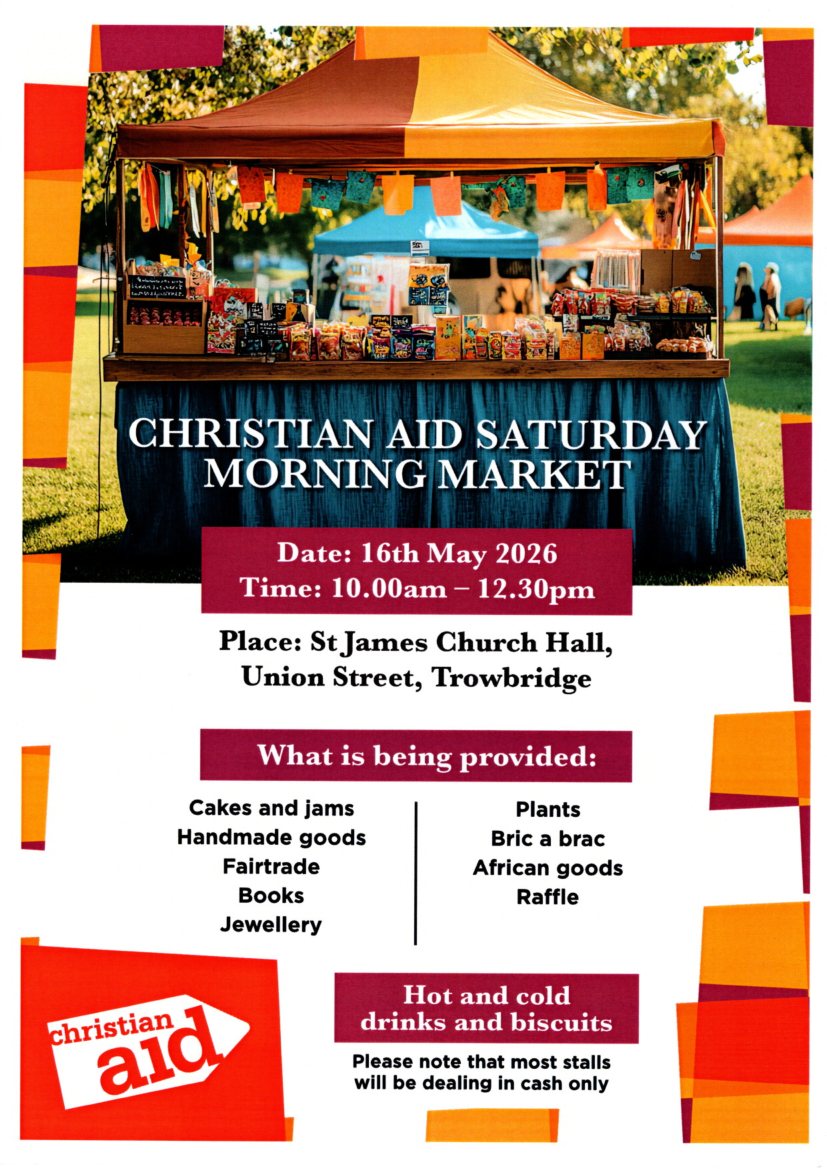 Christian Aid Saturday Morning Market - 16th May 10am to 12-30pm. St James Church Hall